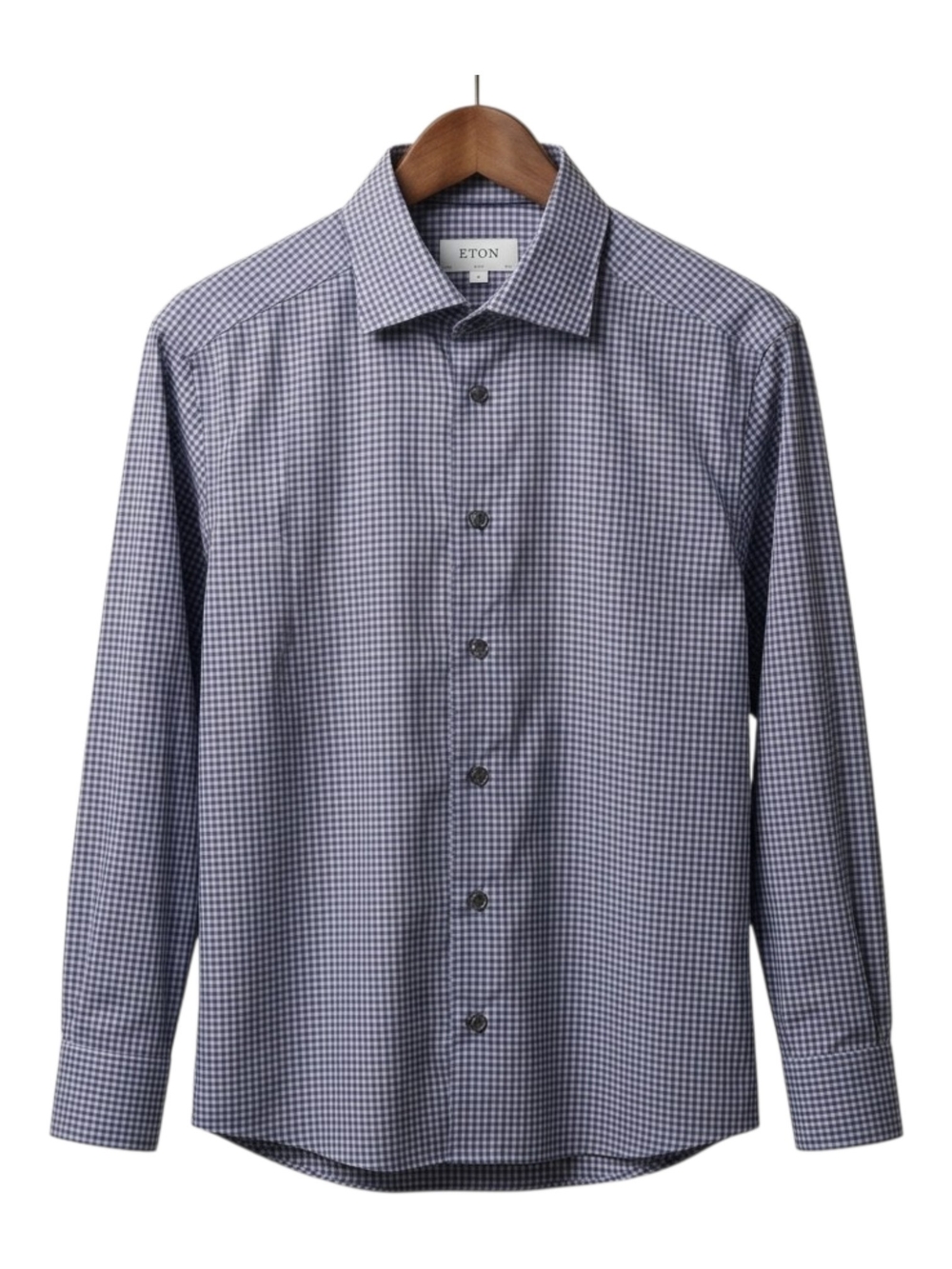 15.5 Eton Slim Fine Twill 100% Cotton Navy Blue Brown Gingham Dress Shirt